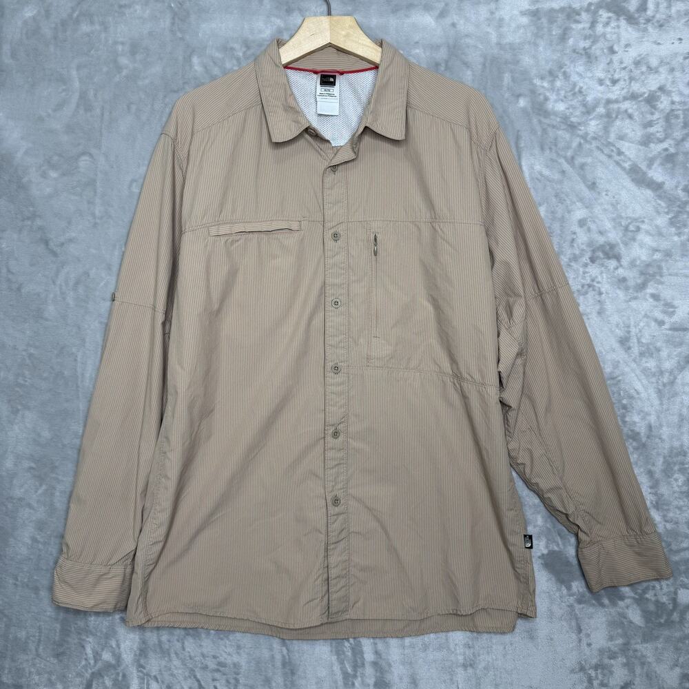 The North Face Shirt Mens XL Khaki Stripe Long Sleeve Vented Hiking Zip Pocket